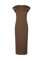 A product shot of the PLEATS PLEASE ISSEY MIYAKE SWING SOLID dress in brown (44).
