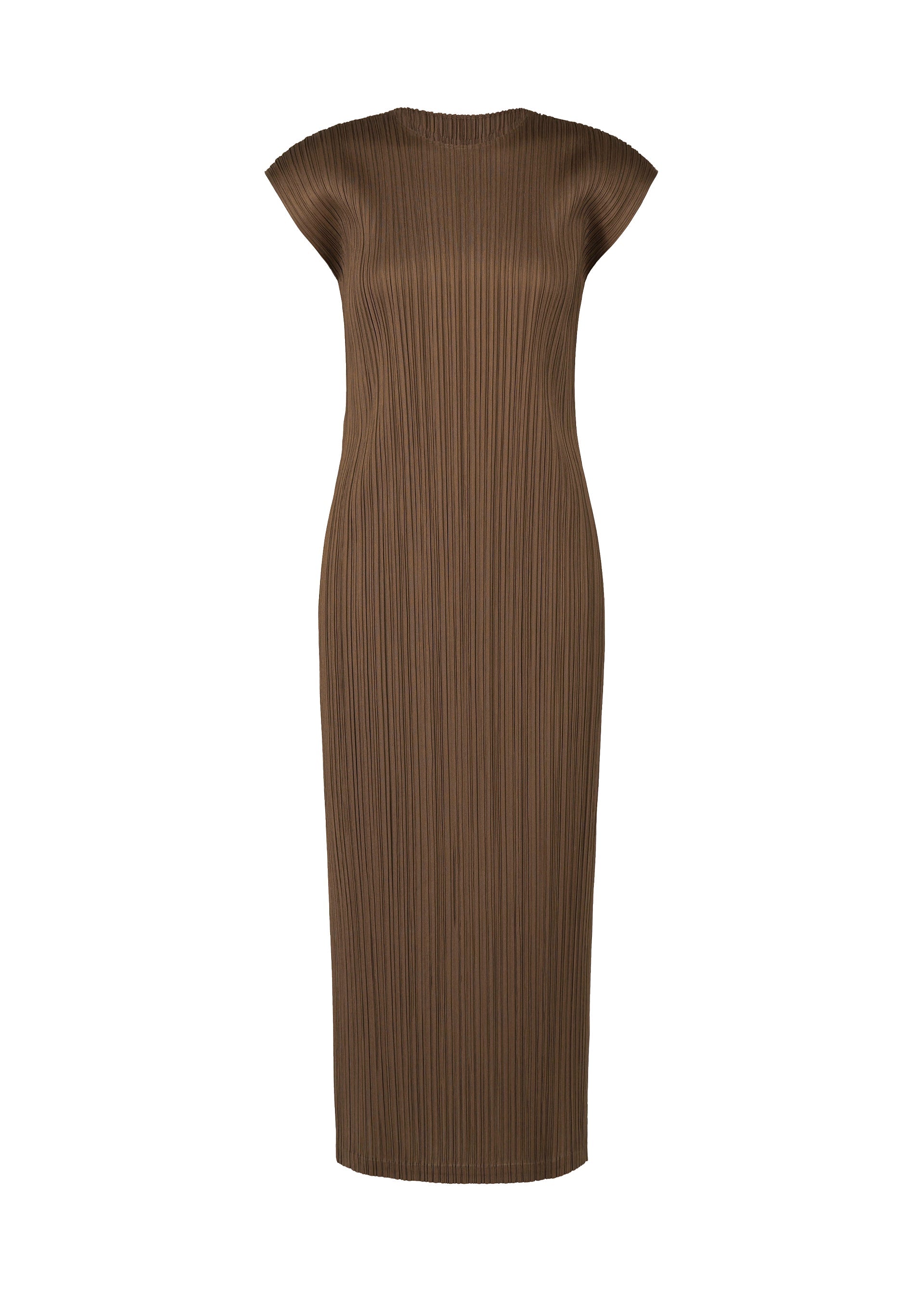 A product shot of the PLEATS PLEASE ISSEY MIYAKE SWING SOLID dress in brown (44).