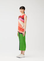 A model wears the PLEATS PLEASE ISSEY MIYAKE CITY COLLAGE clothing.
