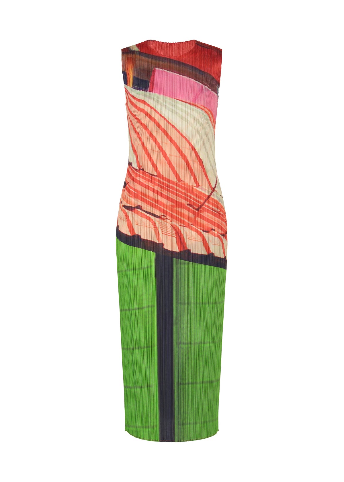 A product shot of the PLEATS PLEASE ISSEY MIYAKE CITY COLLAGE clothing in red x green (08).