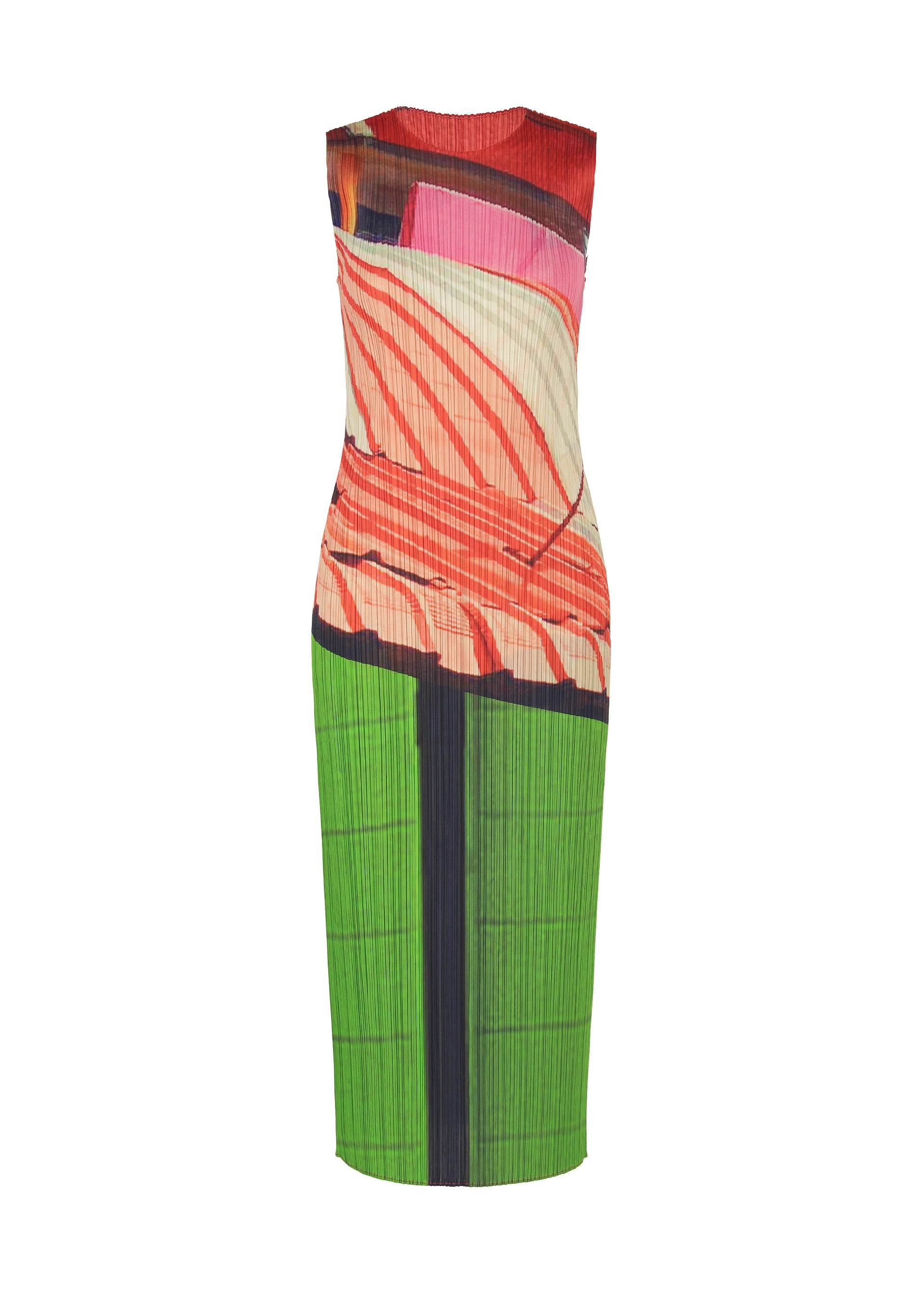 A product shot of the PLEATS PLEASE ISSEY MIYAKE CITY COLLAGE clothing in red x green (08).