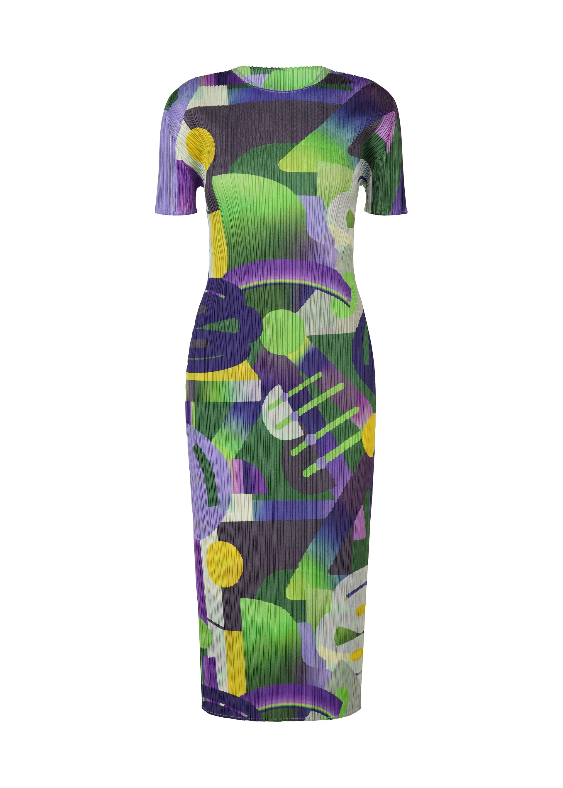 A product shot of the PLEATS PLEASE ISSEY MIYAKE PLAYGROUND dress in purple (81).