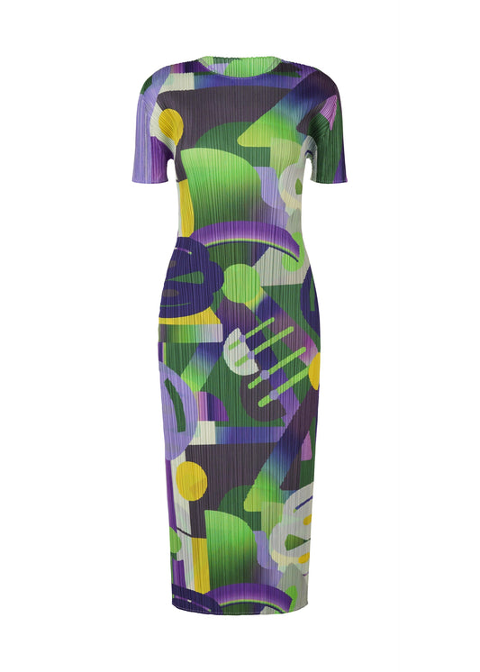 A product shot of the PLEATS PLEASE ISSEY MIYAKE PLAYGROUND dress in purple (81).