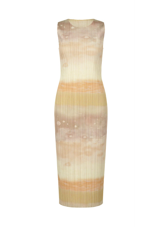 A product shot of the PLEATS PLEASE ISSEY MIYAKE SEA BUBBLE dress in greige (42).