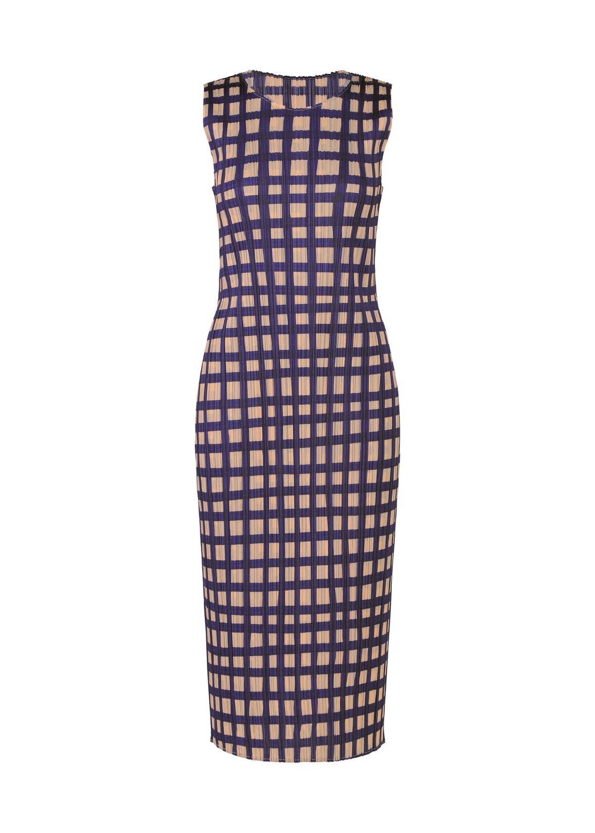 A product shot of the PLEATS PLEASE ISSEY MIYAKE BASKET dress in navy.