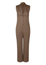 A product shot of the PLEATS PLEASE ISSEY MIYAKE LOOP BOTTOMS jumpsuit in dark brown (45).