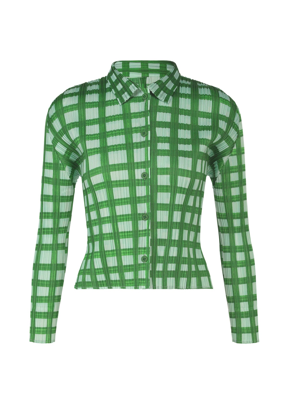 A product shot of the PLEATS PLEASE ISSEY MIYAKE BASKET shirt in green.