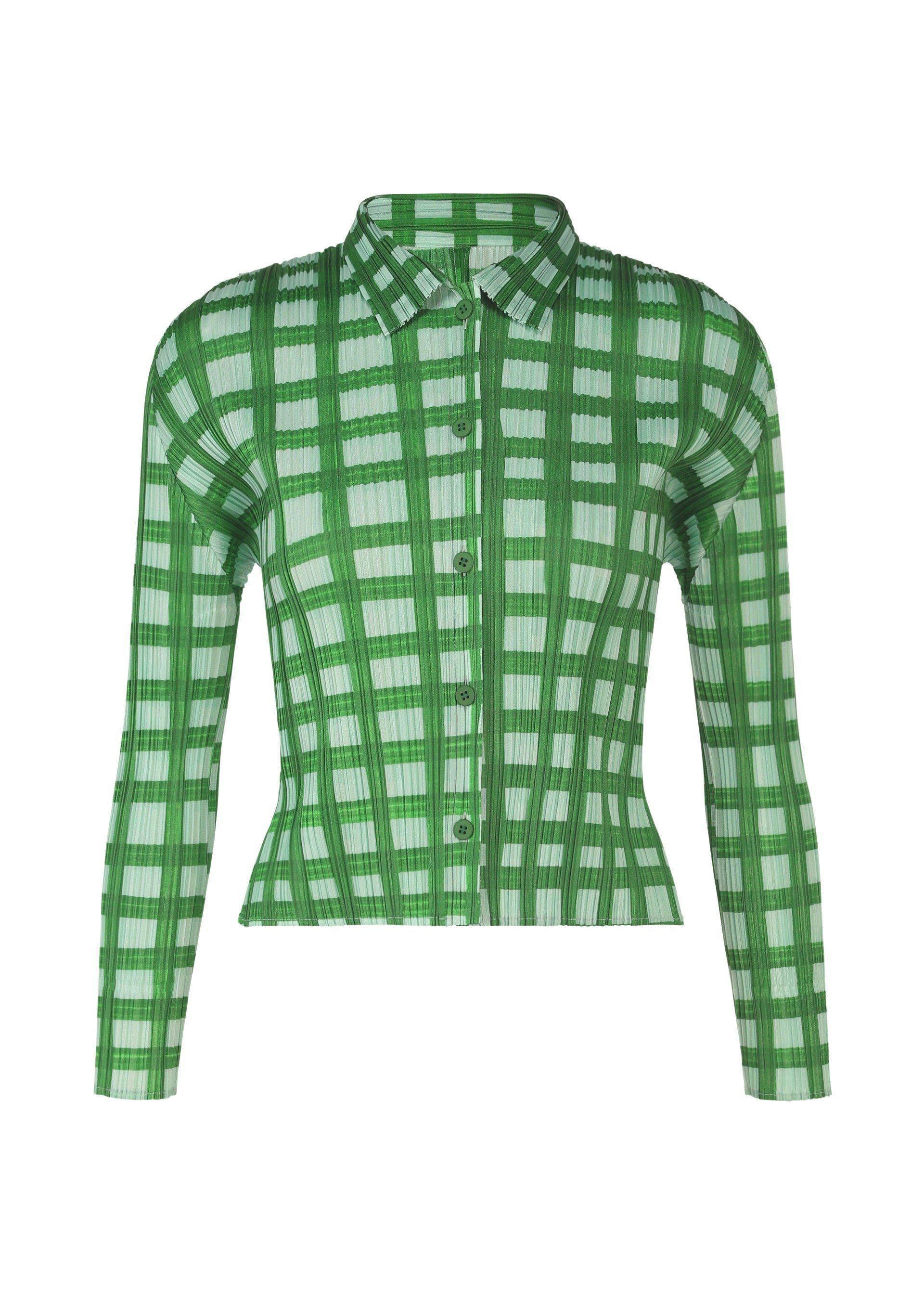 A product shot of the PLEATS PLEASE ISSEY MIYAKE BASKET shirt in green.