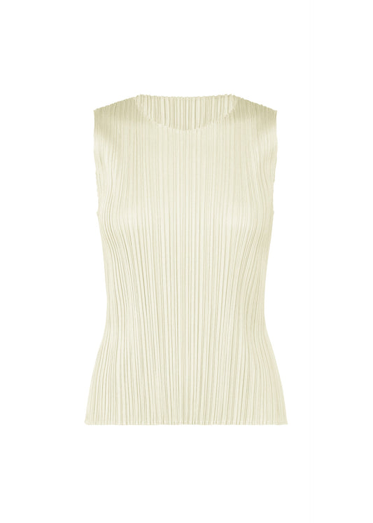 A product shot of the PLEATS PLEASE ISSEY MIYAKE MONTHLY COLORS MAY top in ivory (03).