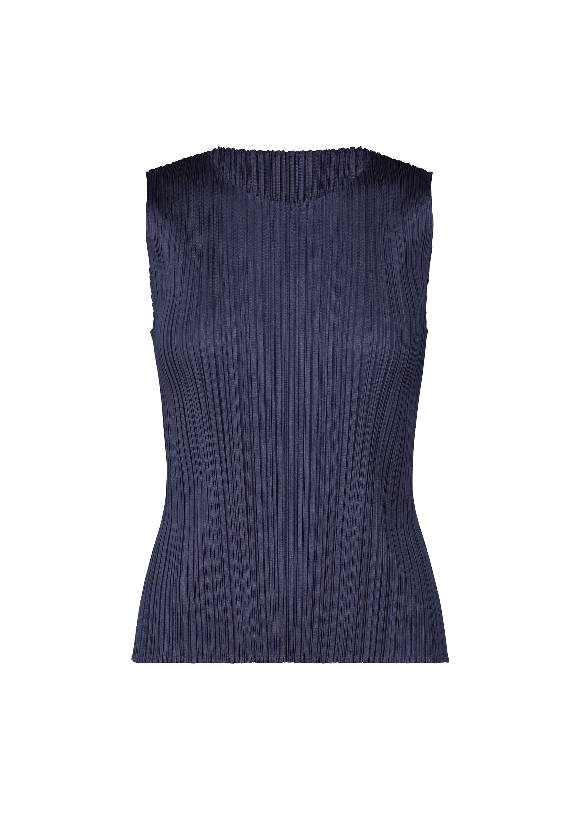 A product shot of the PLEATS PLEASE ISSEY MIYAKE MONTHLY COLORS MAY top in navy (75).
