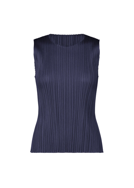A product shot of the PLEATS PLEASE ISSEY MIYAKE MONTHLY COLORS MAY top in navy (75).