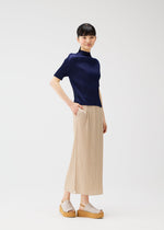 A model wears the PLEATS PLEASE ISSEY MIYAKE MONTHLY COLORS MAY top.