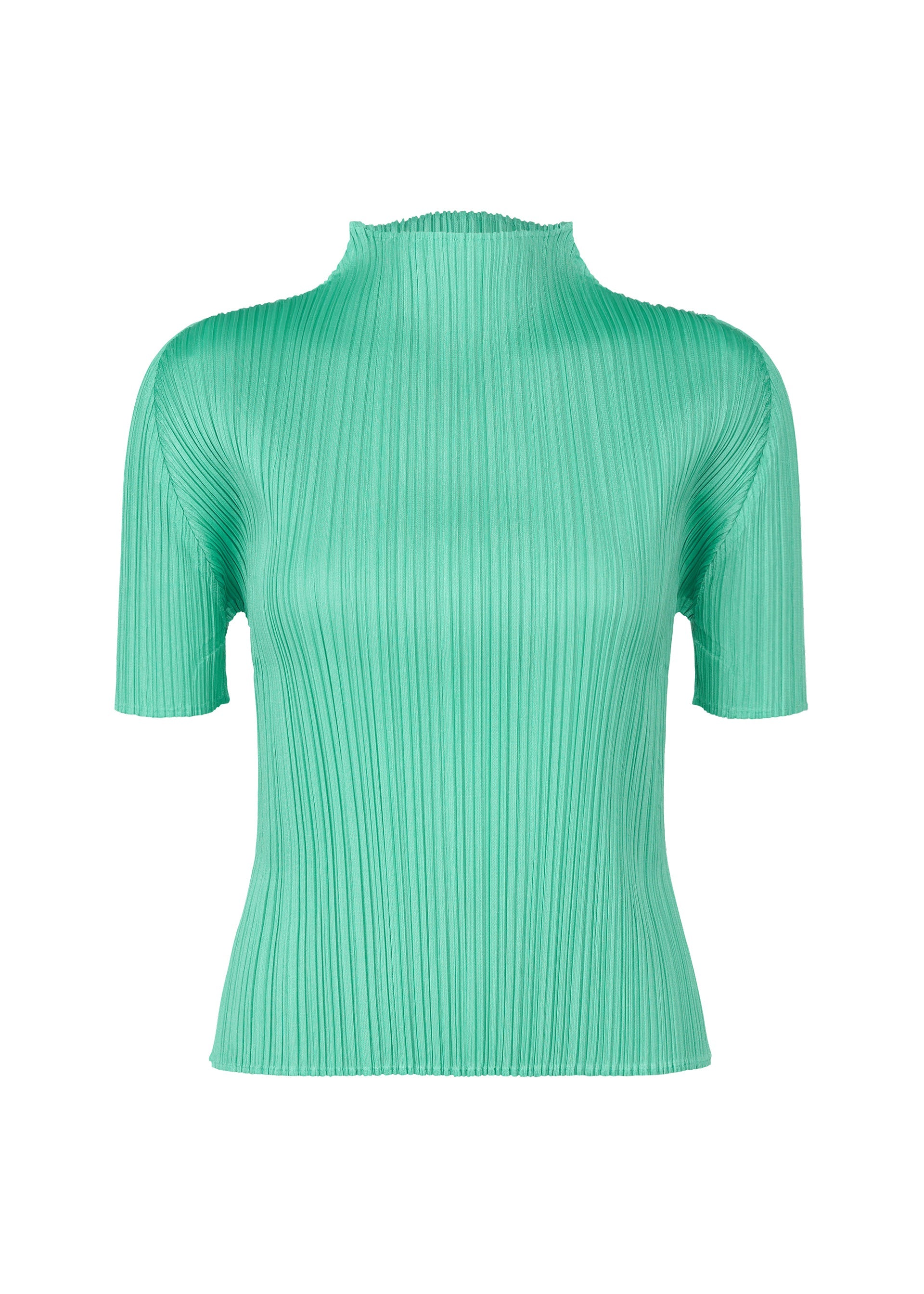 PLEATSPLEASE イッセイミヤケ トップス　ブルーグリーン系　3 MONTHLY COLORS : MAY Short-sleeved Mock Neck Top Turquoise Green