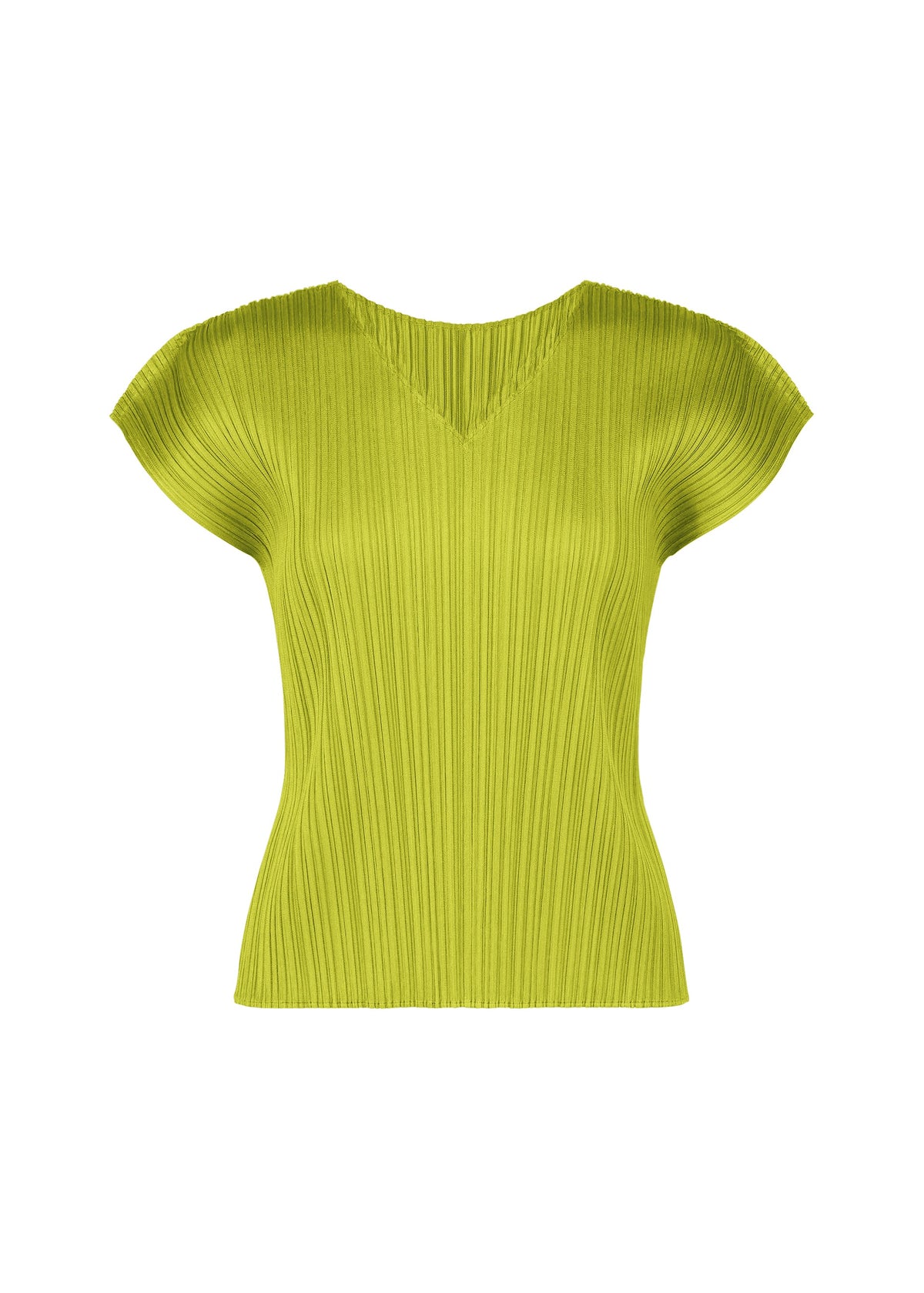 A product shot of the PLEATS PLEASE ISSEY MIYAKE MONTHLY COLORS : JUNE shirt in yellow green.