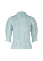 A product shot of the PLEATS PLEASE ISSEY MIYAKE COTTON DENIM top in light blue (70).