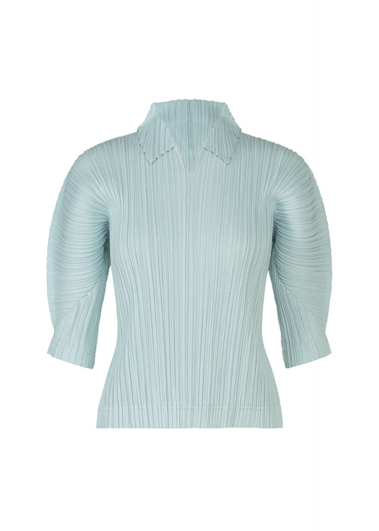 A product shot of the PLEATS PLEASE ISSEY MIYAKE COTTON DENIM top in light blue (70).