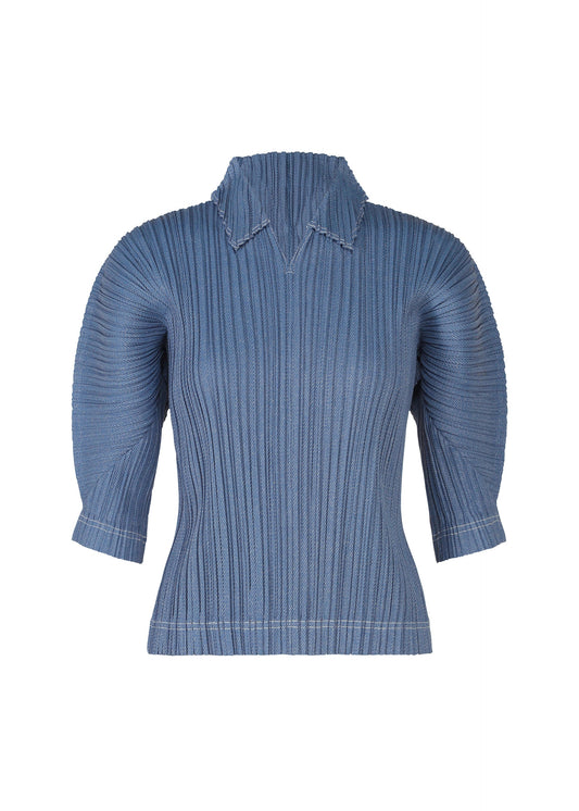 A product shot of the PLEATS PLEASE ISSEY MIYAKE COTTON DENIM top in blue (72).