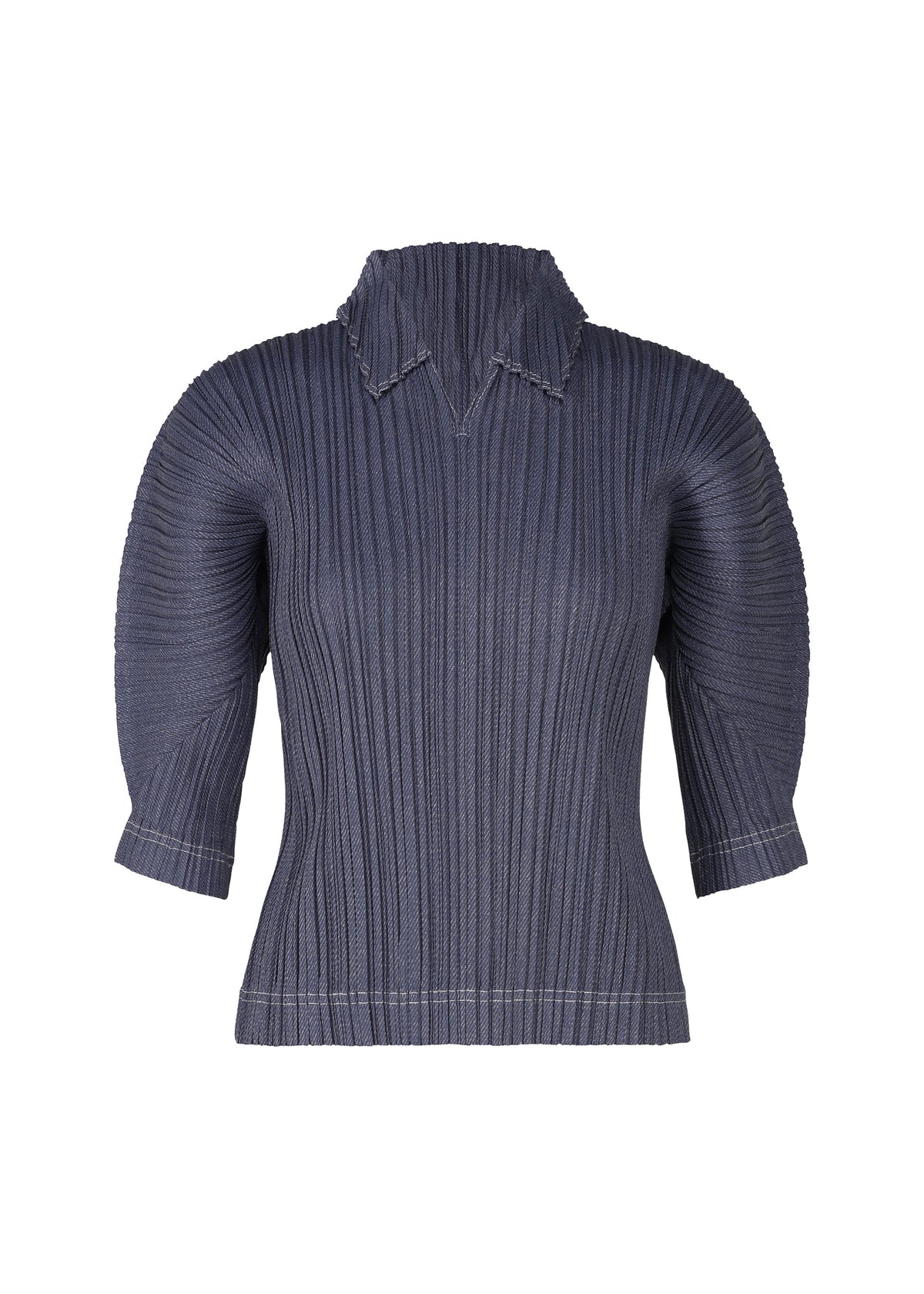 A product shot of the PLEATS PLEASE ISSEY MIYAKE COTTON DENIM top in navy (75).