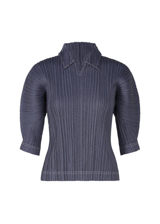 A product shot of the PLEATS PLEASE ISSEY MIYAKE COTTON DENIM top in navy (75).