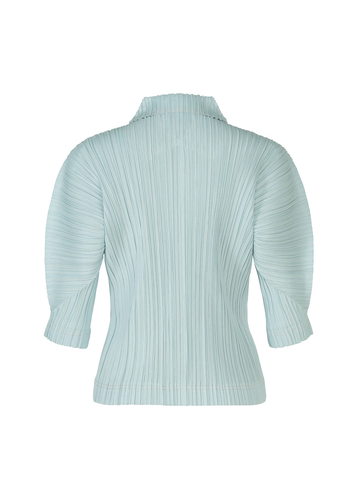 A detail shot of the PLEATS PLEASE ISSEY MIYAKE COTTON DENIM top.