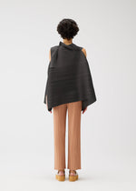 A model wears the PLEATS PLEASE ISSEY MIYAKE BOUNCY BASKET bouncy-basket-shirt-steel-blue.