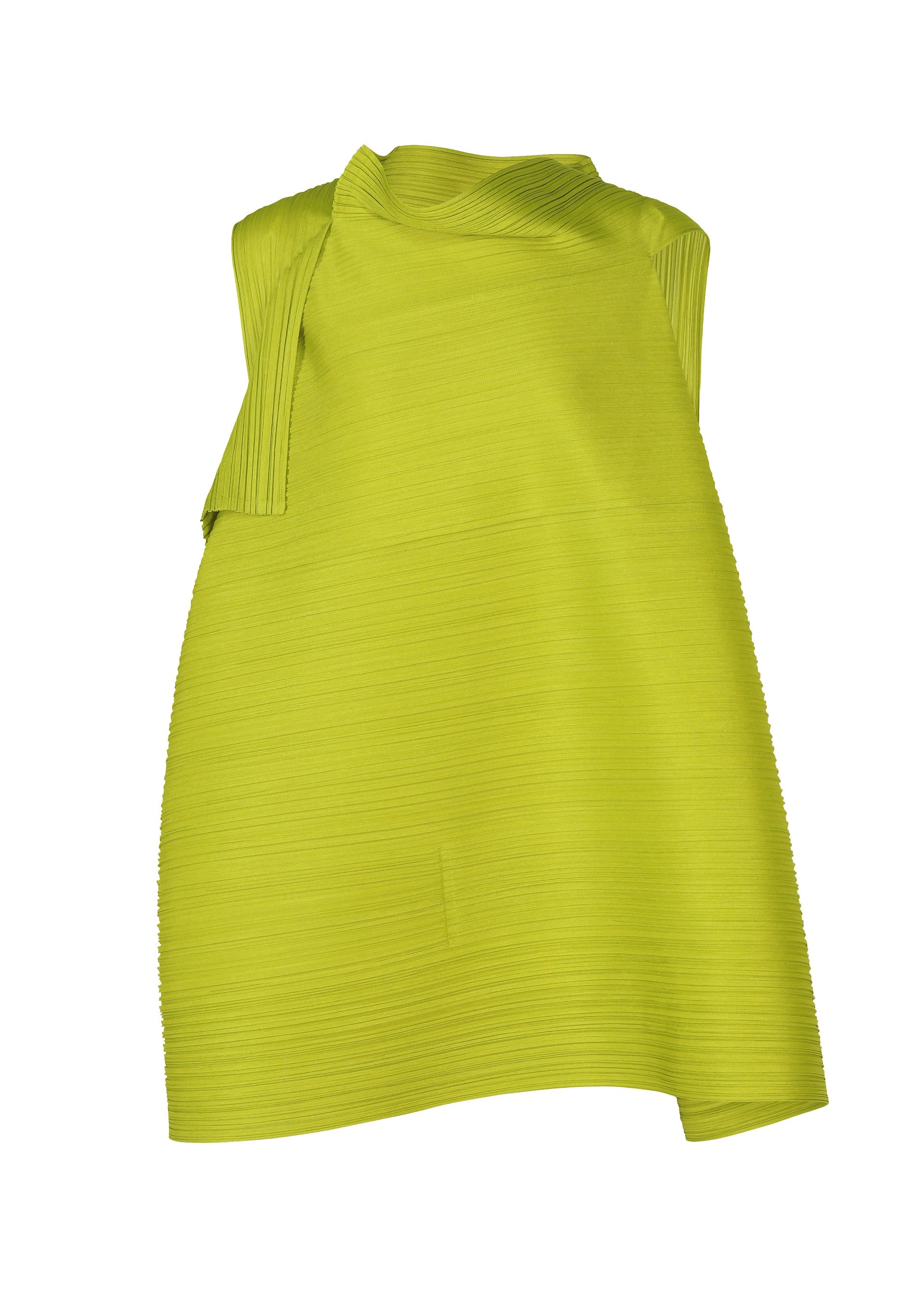 A product shot of the PLEATS PLEASE ISSEY MIYAKE BOUNCY BASKET shirt in yellow green.
