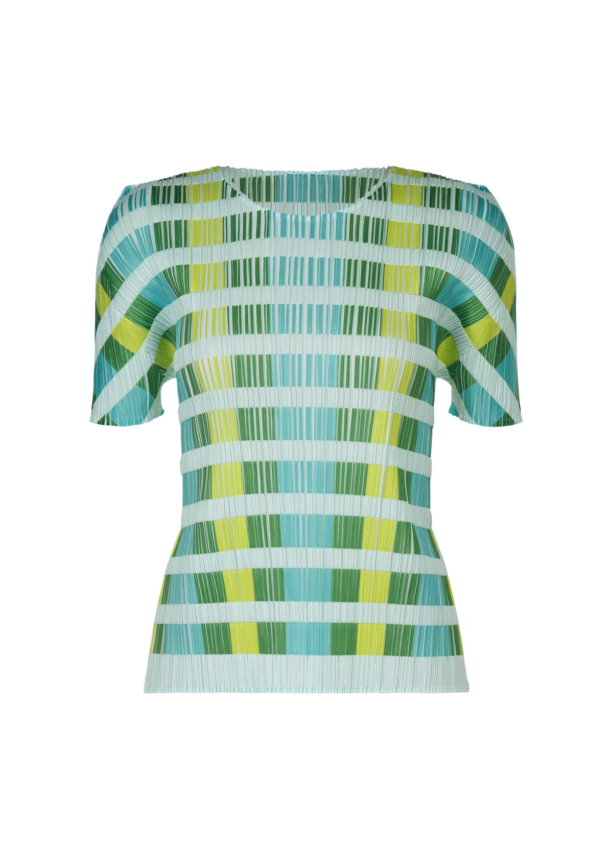A product shot of the PLEATS PLEASE ISSEY MIYAKE BUMPY BASKET shirt in green.
