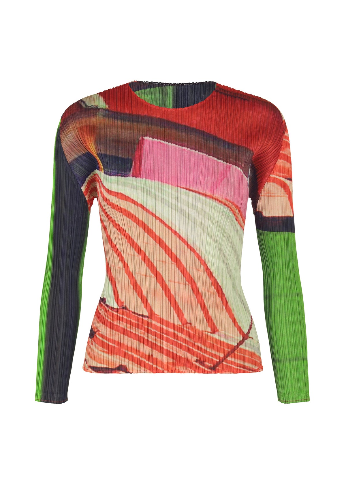 A product shot of the PLEATS PLEASE ISSEY MIYAKE CITY COLLAGE clothing in red x green (08).