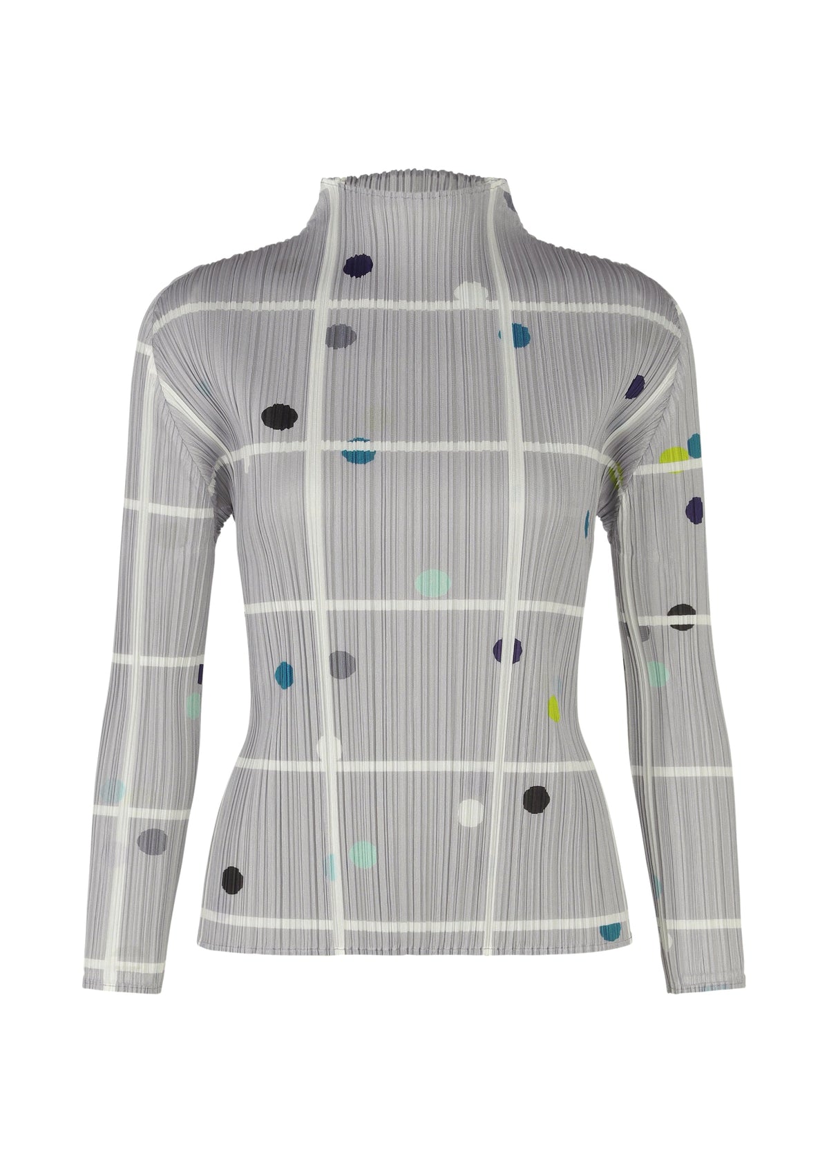 A product shot of the PLEATS PLEASE ISSEY MIYAKE CROSSING DOTS shirt in light grey (10).