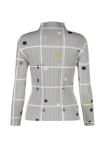 A detail shot of the PLEATS PLEASE ISSEY MIYAKE CROSSING DOTS shirt.