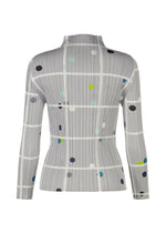 A detail shot of the PLEATS PLEASE ISSEY MIYAKE CROSSING DOTS shirt.