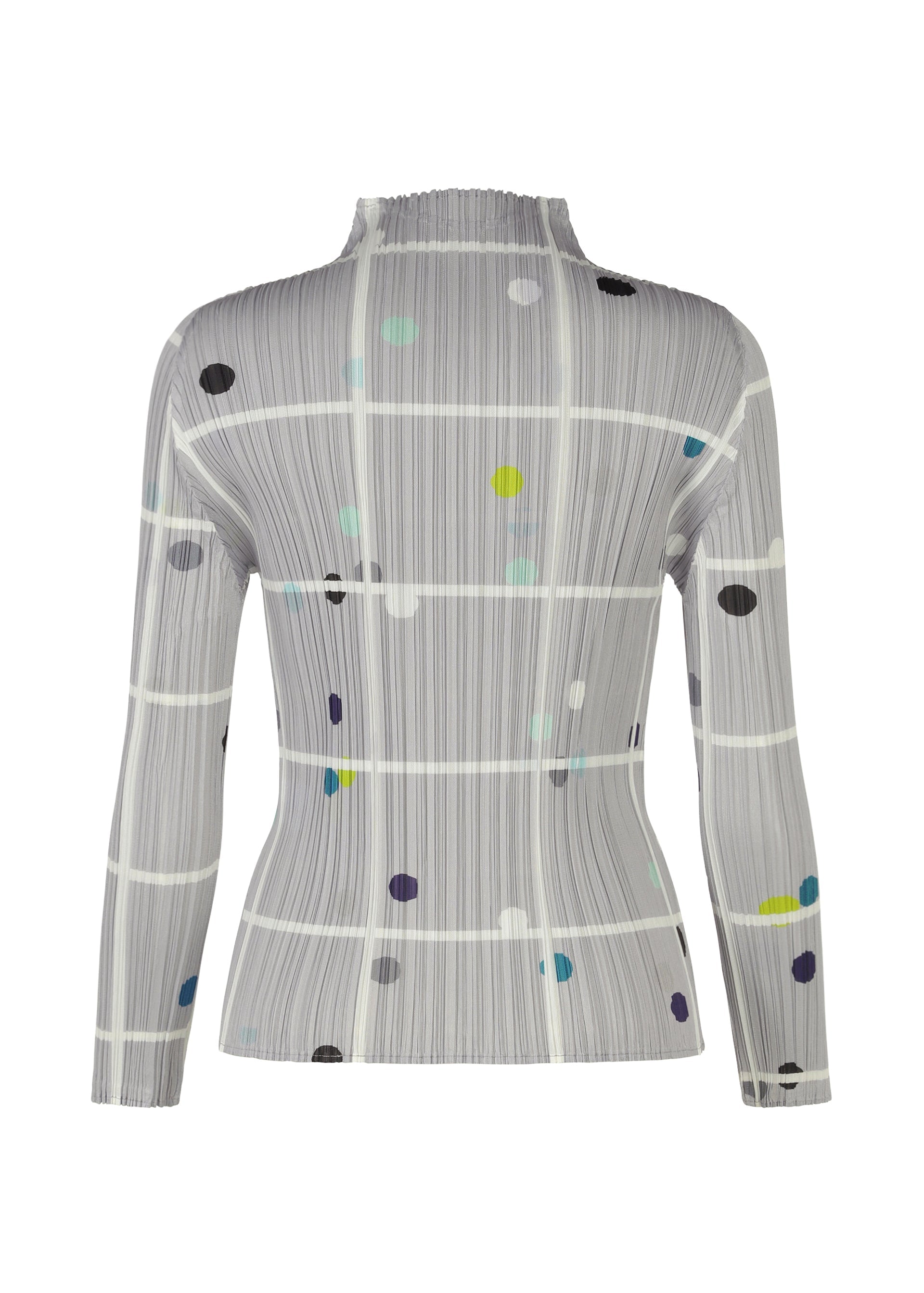 A detail shot of the PLEATS PLEASE ISSEY MIYAKE CROSSING DOTS shirt.