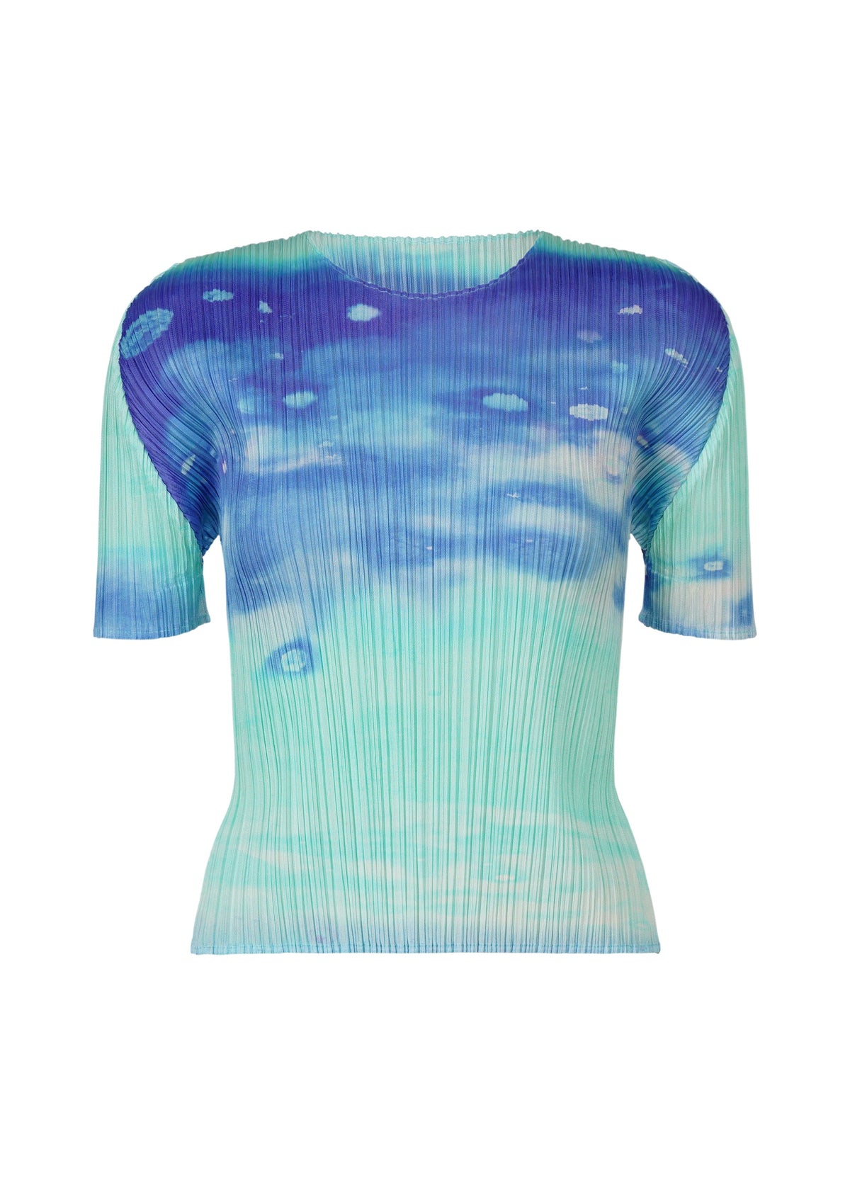 A product shot of the PLEATS PLEASE ISSEY MIYAKE SEA BUBBLE top in blue (72).