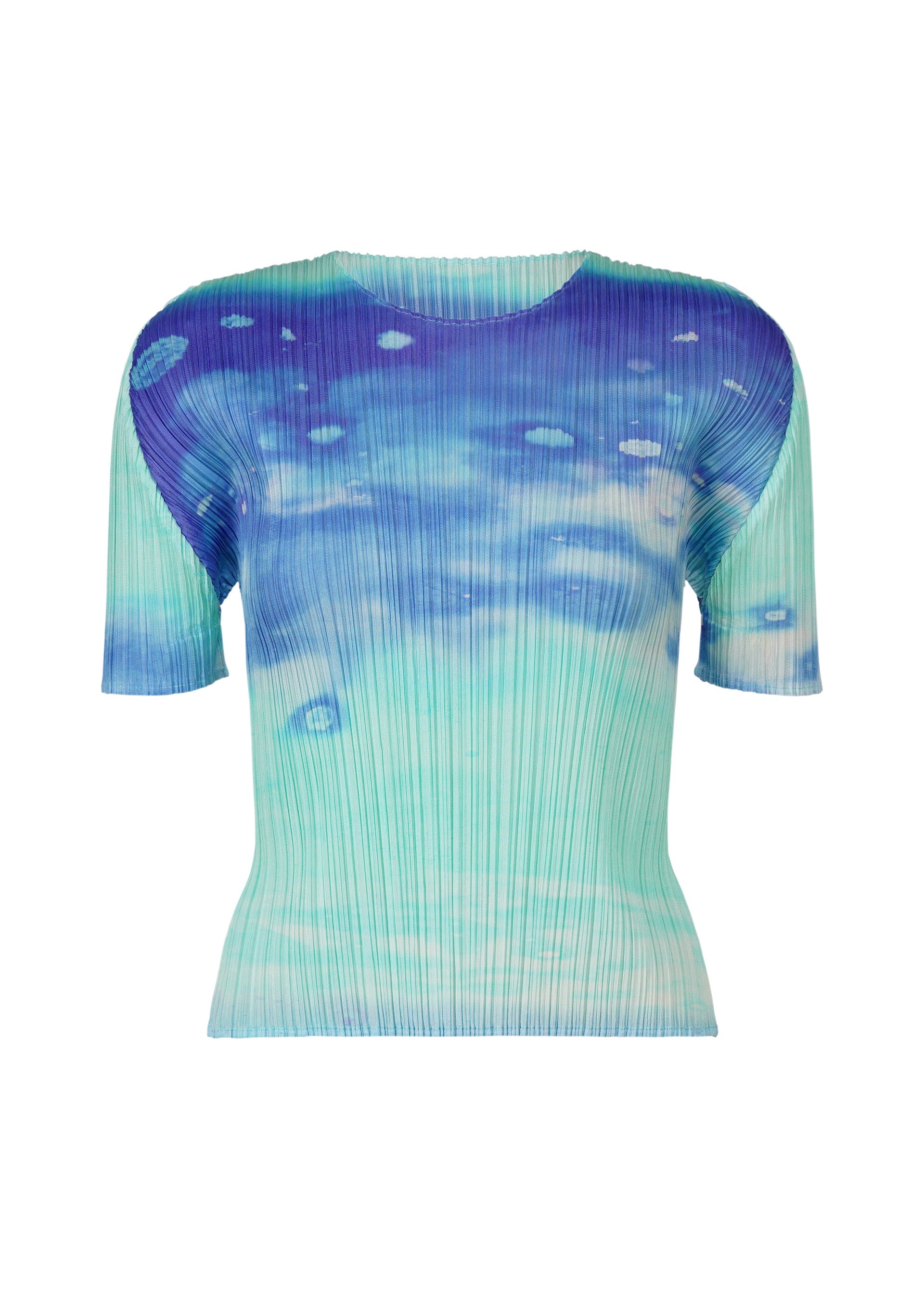 A product shot of the PLEATS PLEASE ISSEY MIYAKE SEA BUBBLE top in blue (72).