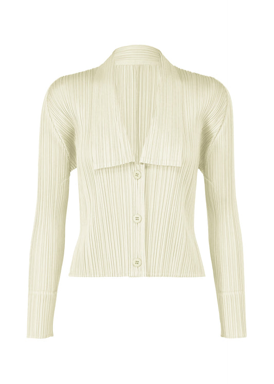 A product shot of the PLEATS PLEASE ISSEY MIYAKE MONTHLY COLORS MAY cardigan in ivory (03).