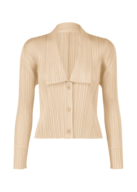 A product shot of the PLEATS PLEASE ISSEY MIYAKE MONTHLY COLORS MAY cardigan in sand beige (43).