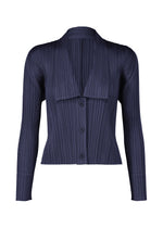 A product shot of the PLEATS PLEASE ISSEY MIYAKE MONTHLY COLORS MAY cardigan in navy (75).