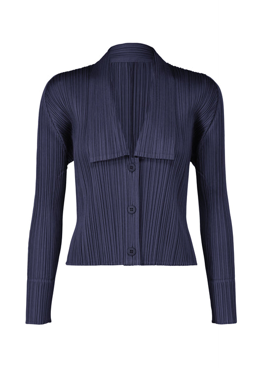 A product shot of the PLEATS PLEASE ISSEY MIYAKE MONTHLY COLORS MAY cardigan in navy (75).