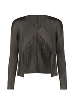 A product shot of the PLEATS PLEASE ISSEY MIYAKE MONTHLY COLORS : JUNE cardigan in charcoal.