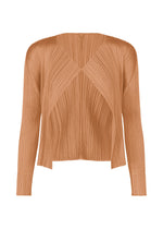 A product shot of the PLEATS PLEASE ISSEY MIYAKE MONTHLY COLORS : JUNE cardigan in pink beige.