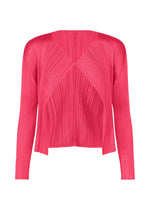 A product shot of the PLEATS PLEASE ISSEY MIYAKE MONTHLY COLORS : JUNE cardigan in bright pink.