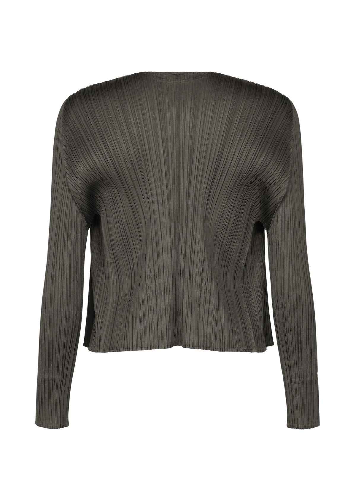 A detail shot of the PLEATS PLEASE ISSEY MIYAKE MONTHLY COLORS : JUNE cardigan.