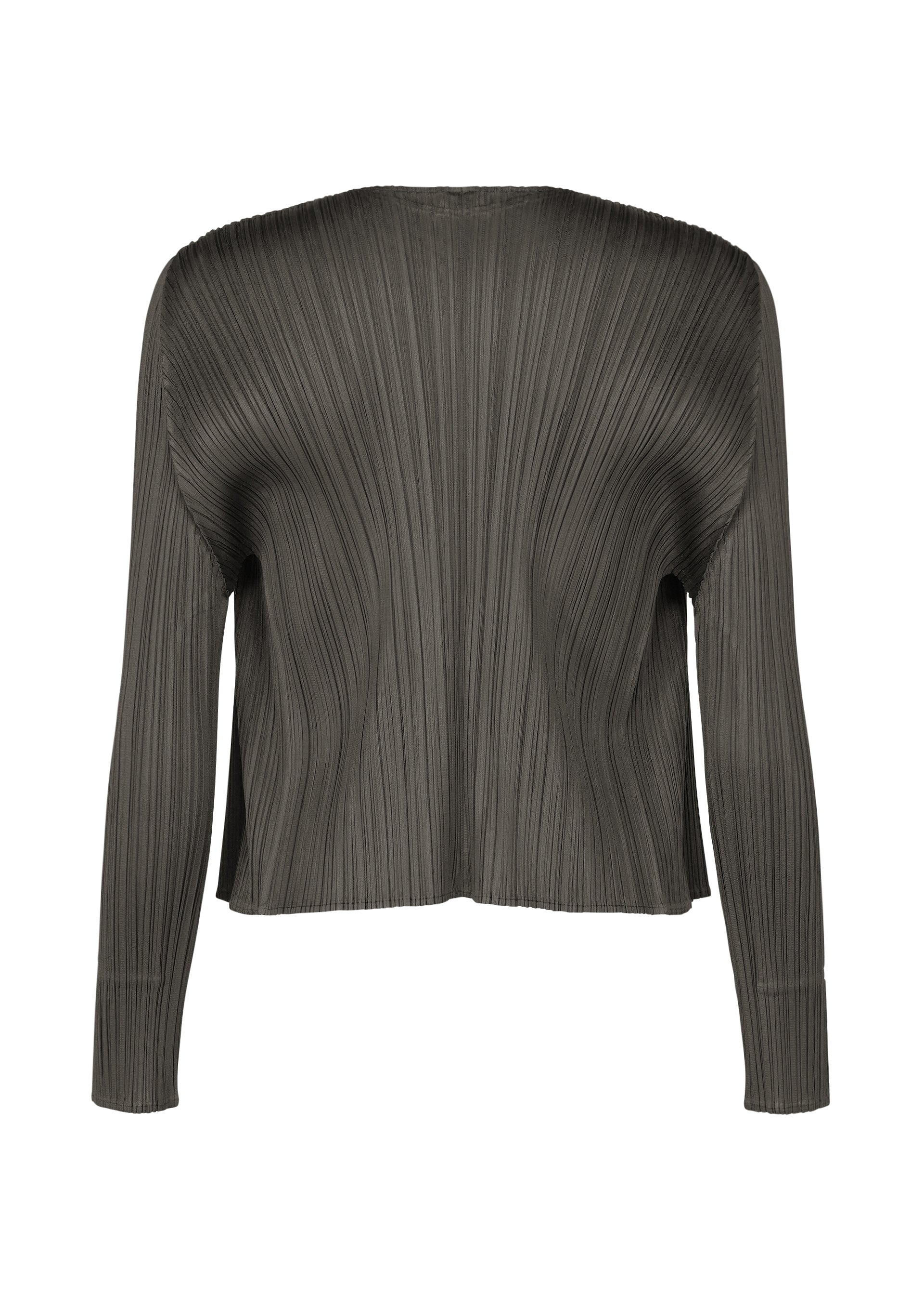 A detail shot of the PLEATS PLEASE ISSEY MIYAKE MONTHLY COLORS : JUNE cardigan.