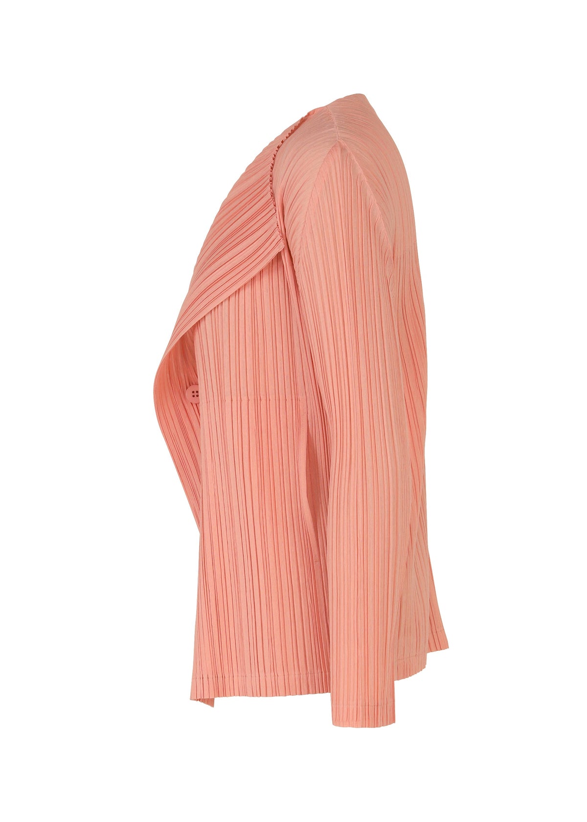 A detail shot of the PLEATS PLEASE ISSEY MIYAKE RAMIE PLEATS cardigan.