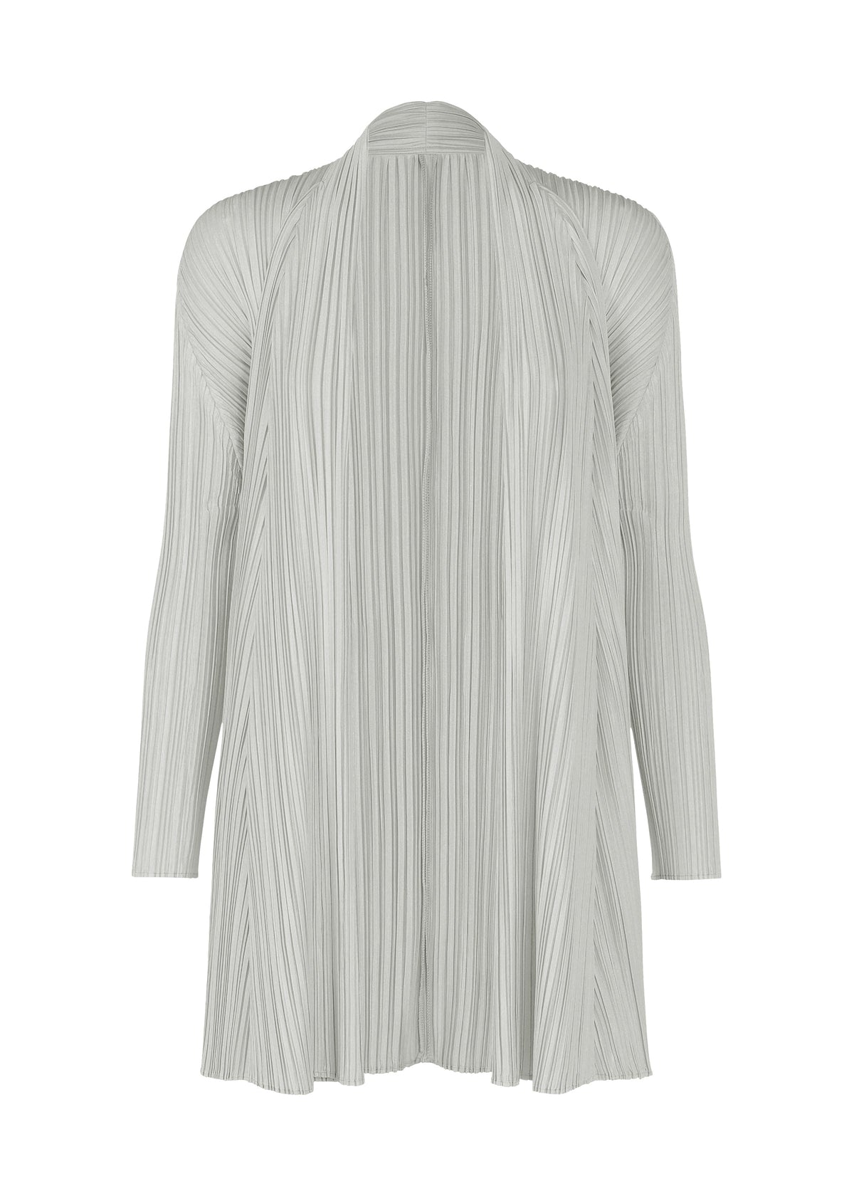 A product shot of the PLEATS PLEASE ISSEY MIYAKE MELLOW PLEATS cardigan in cool grey (11).