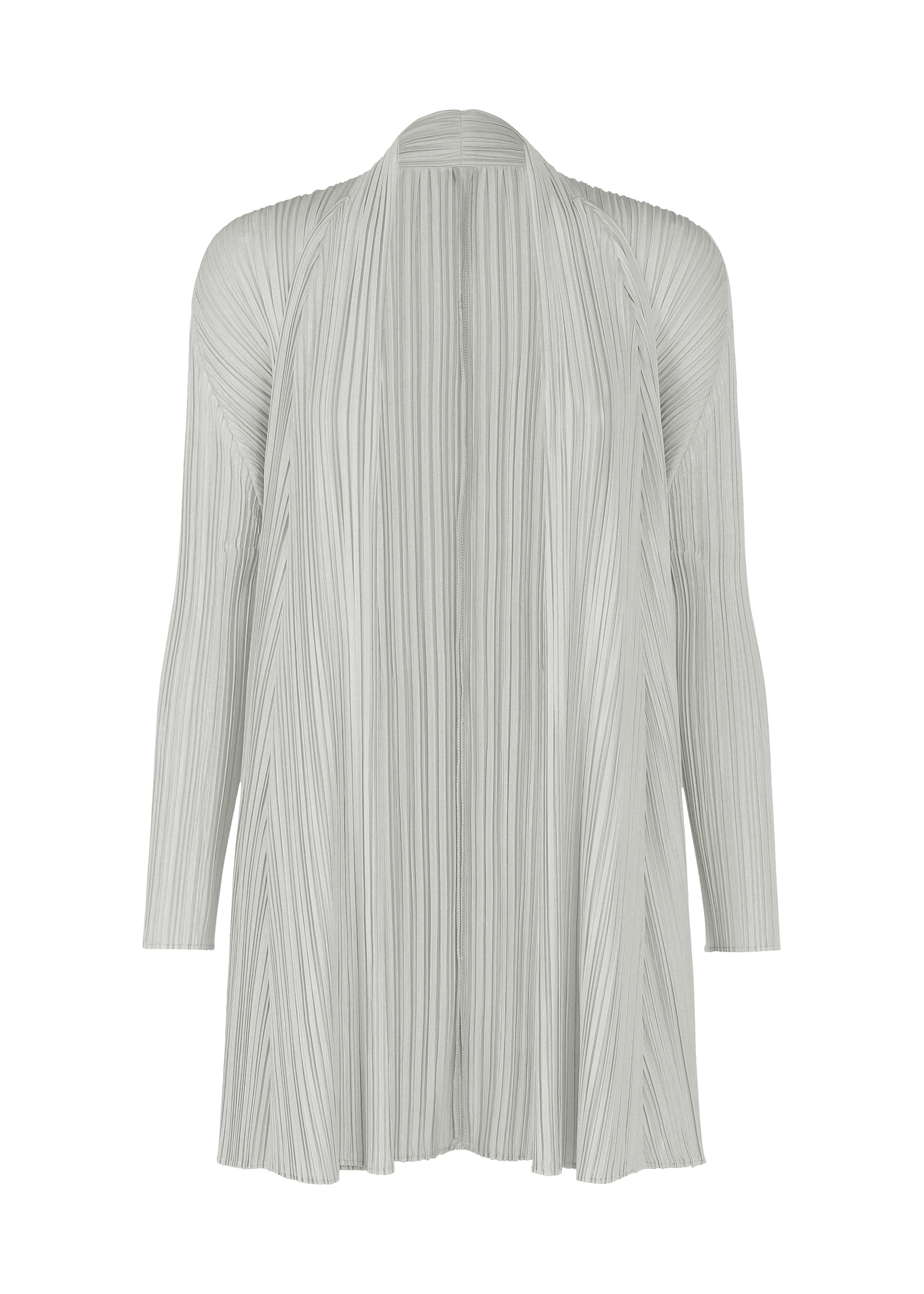 A product shot of the PLEATS PLEASE ISSEY MIYAKE MELLOW PLEATS cardigan in cool grey (11).