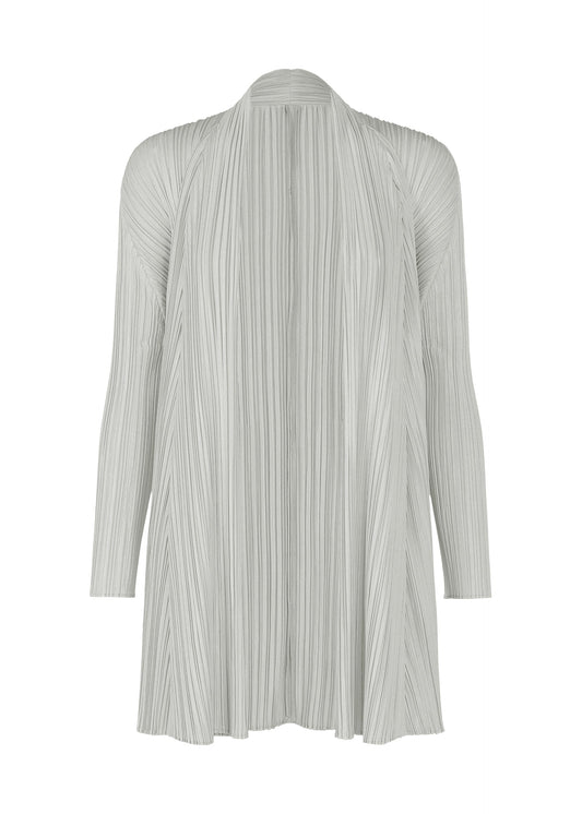 A product shot of the PLEATS PLEASE ISSEY MIYAKE MELLOW PLEATS cardigan in cool grey (11).