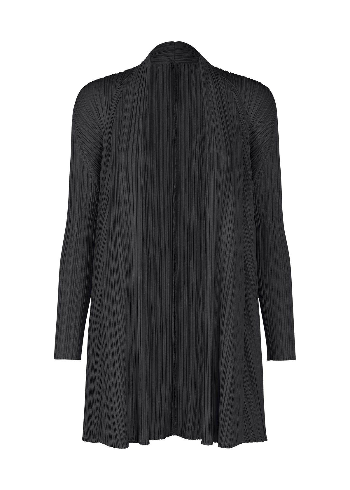 A product shot of the PLEATS PLEASE ISSEY MIYAKE MELLOW PLEATS cardigan in black (15).