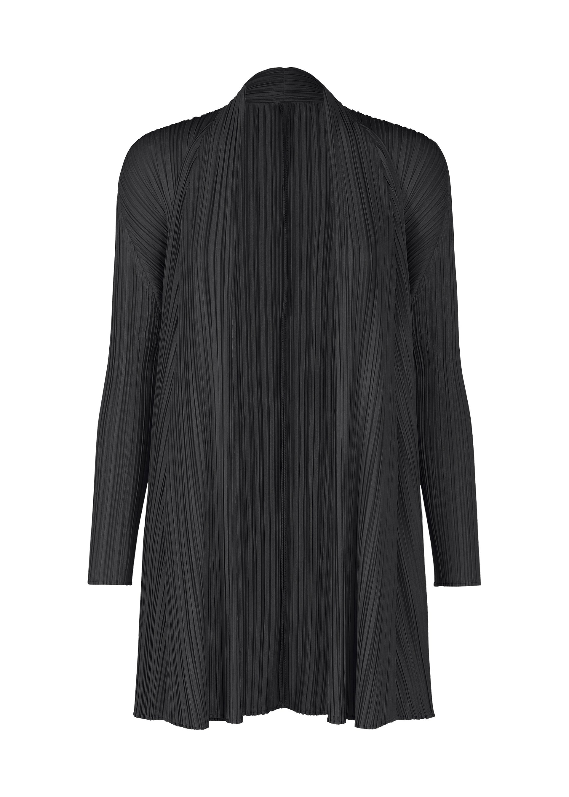 A product shot of the PLEATS PLEASE ISSEY MIYAKE MELLOW PLEATS cardigan in black (15).