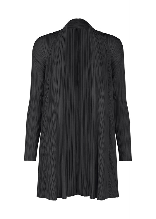 A product shot of the PLEATS PLEASE ISSEY MIYAKE MELLOW PLEATS cardigan in black (15).